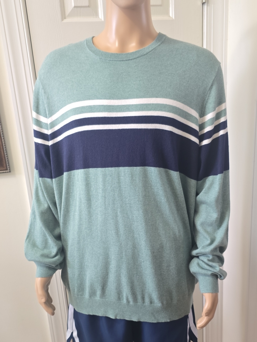 SONOMA BRAND MEN'S BIG & TALL GREEN STRIPES PULLOVER CREWNECK SWEATER SIZE XXL